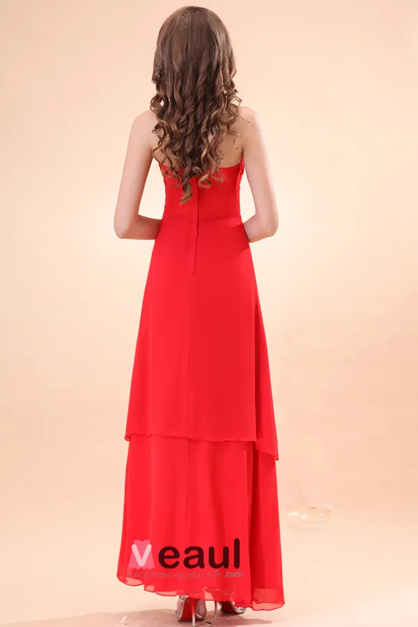 Magnifique Drapé Perles Licol Rouge Robes Du Soiree Longues
