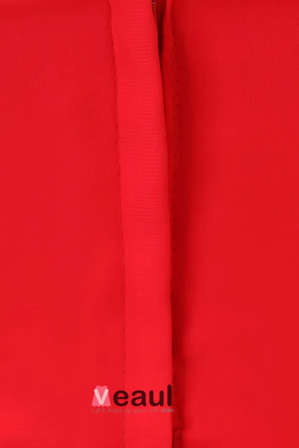 Magnifique Drapé Perles Licol Rouge Robes Du Soiree Longues