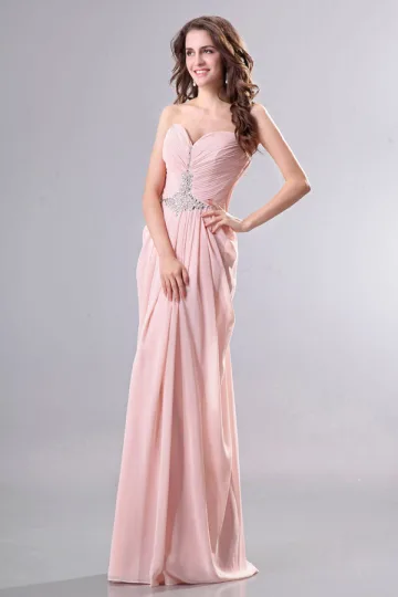 Superbe Manches Chérie Rose Robe De Robe De Soirée Longues