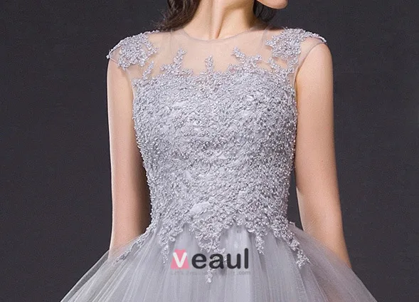 Une Ligne Sans Manches Dentelle Brodée Robe De Bal En Tulle