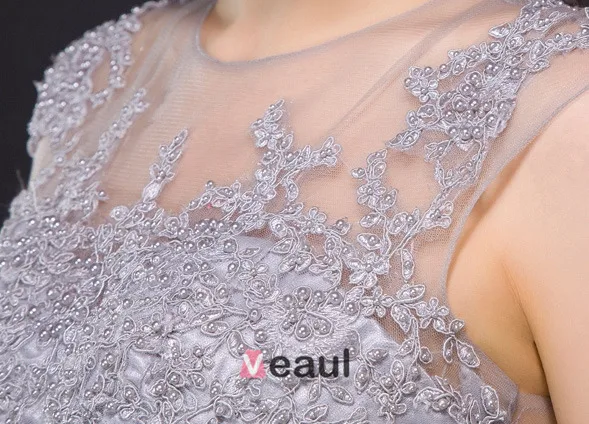 Une Ligne Sans Manches Dentelle Brodée Robe De Bal En Tulle