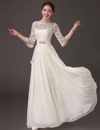 2015 Glamorous A Line Beading Crystal Accessories Floor Length Chiffon Evening Dresses