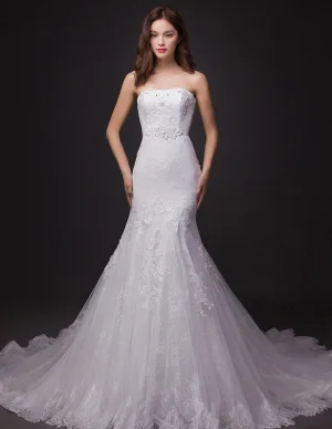 Sirène Bustier Chapelle Train Dentelle Robe De Mariée