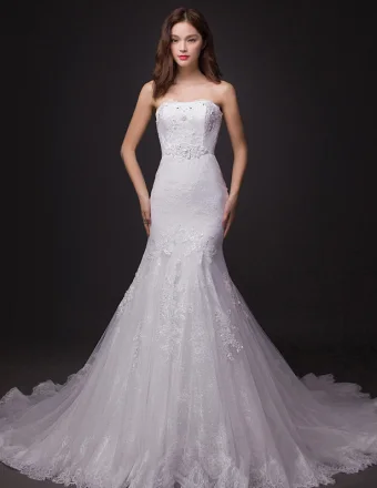 Sirène Bustier Chapelle Train Dentelle Robe De Mariée