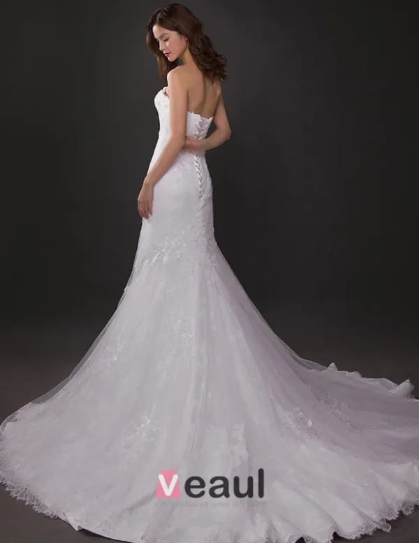 Sirène Bustier Chapelle Train Dentelle Robe De Mariée