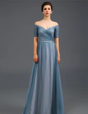 2015 Empire Strapless Deep V Neck Bling Bling Sash Ruffle Tulle Evening Dresses