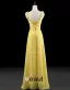 2015 Princess Shoulders Embroidered Flowers Scoop Neck Ruffle Chiffon Daffodil Evening Dresses