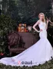 Elegancki Syrena Głębokie Serek Linkę Przebity Długą Zstępujące Tiulu Suknie Ślubne