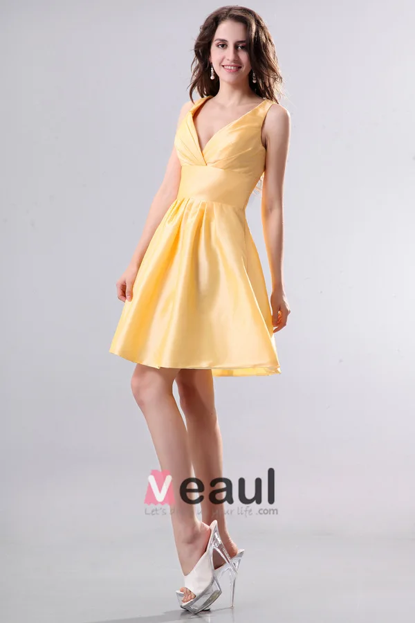 2015 Consummate Taffeta Daffodil A-line Short Bridesmaid Dress