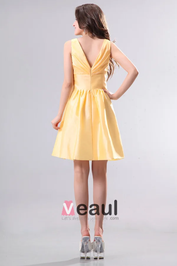 2015 Consummate Taffeta Daffodil A-line Short Bridesmaid Dress