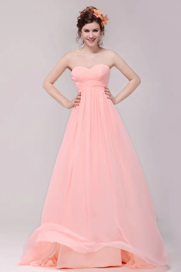 2015 Chiffon Elastic Woven Satin Sweetheart Zipper Pink Long Bridesmaid Dress