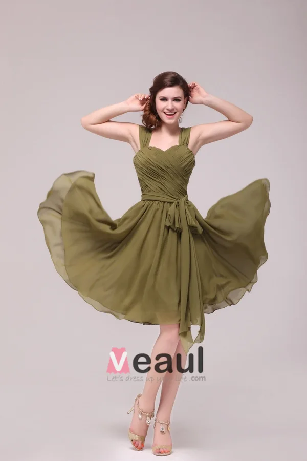 Manches Vert Robe De Demoiselle D'honneur Sangles