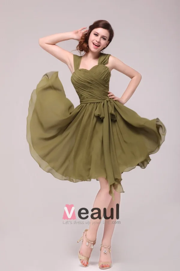 Manches Vert Robe De Demoiselle D'honneur Sangles