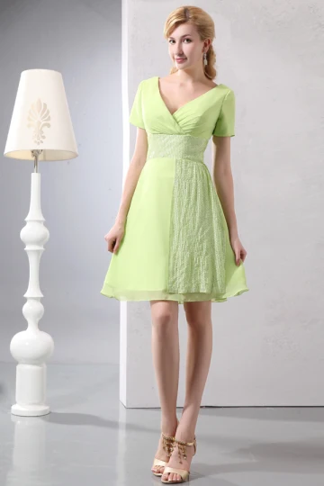 Mousseline Consommé Col V Robe Courte De Demoiselle D Honneur