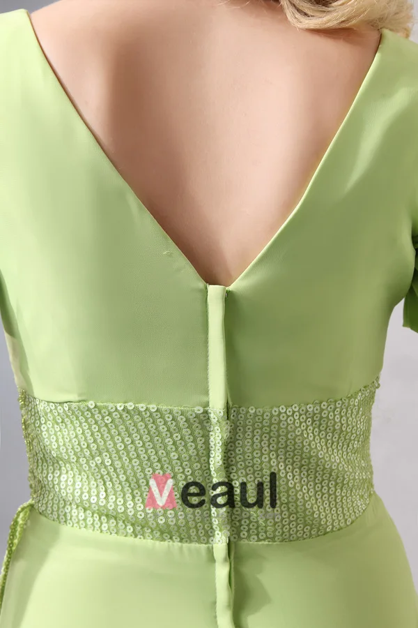 Volleerde Chiffon V-hals Korte Bruidsmeisjes Jurk