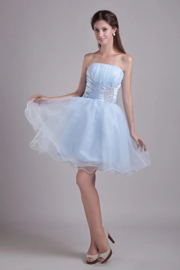 Avenante Satin Ciel De Tulle Robe De Cocktail Bleu Une Ligne