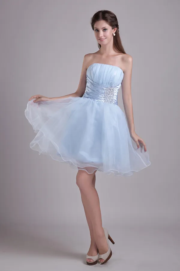 2015 Comely Satin Tulle Sky Blue A-line Cocktail Dress
