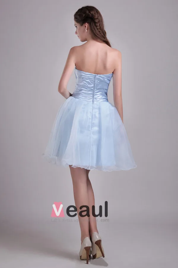 Avenante Satin Ciel De Tulle Robe De Cocktail Bleu Une Ligne