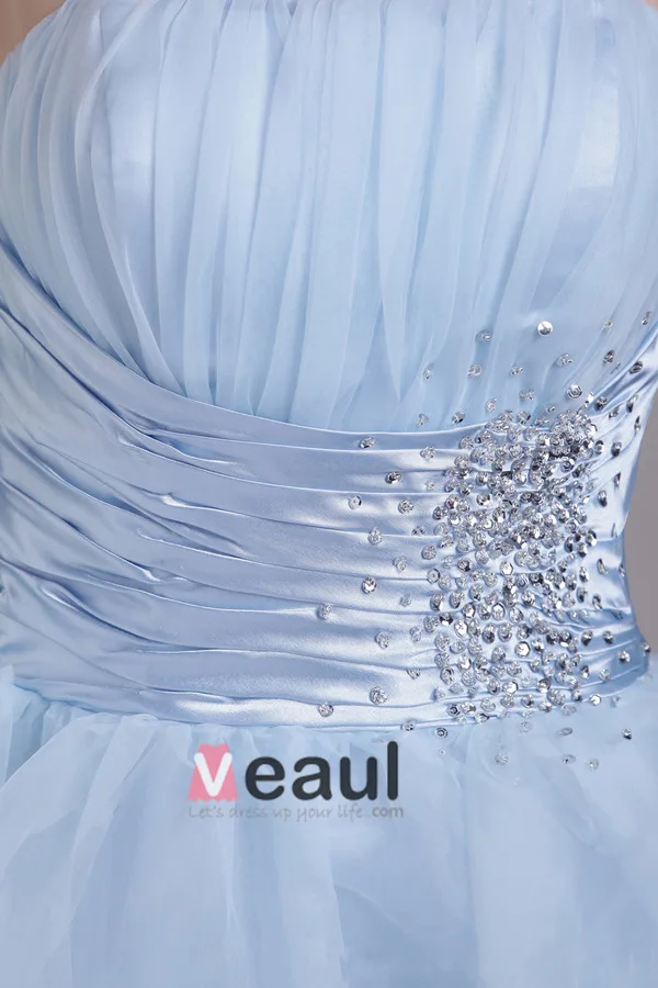 Avenante Satin Ciel De Tulle Robe De Cocktail Bleu Une Ligne