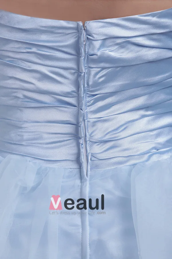 Avenante Satin Ciel De Tulle Robe De Cocktail Bleu Une Ligne