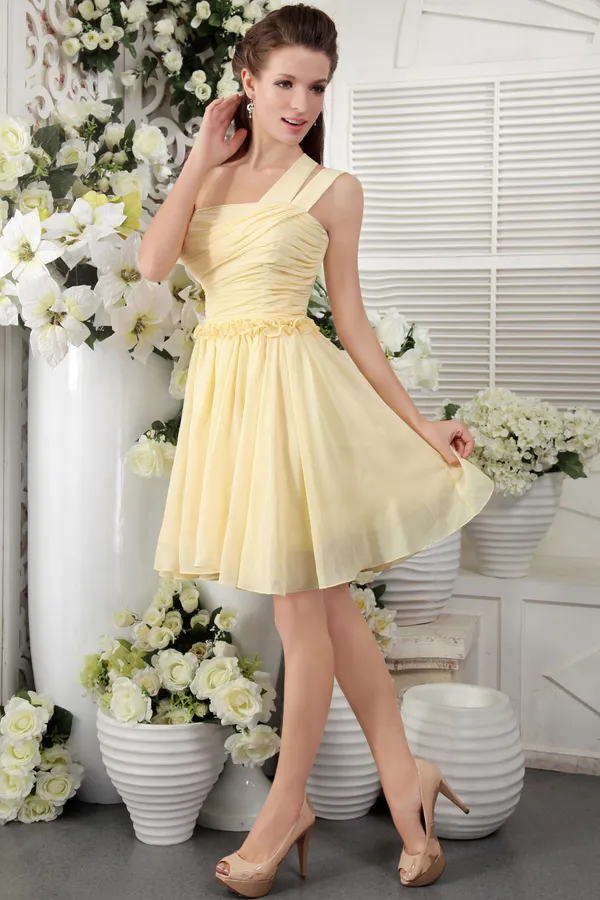 2015 Charming Princess One Shoulder Daffodil Cocktail Dress