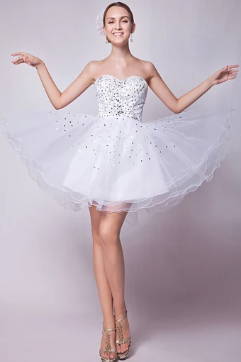 2015 Schönen Trägerlosen Herz Kurzen Weißen Cocktailkleid