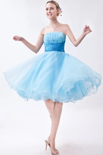 2015 Schöne Trägerlose Reißverschluss Organza Blau Cocktailkleid