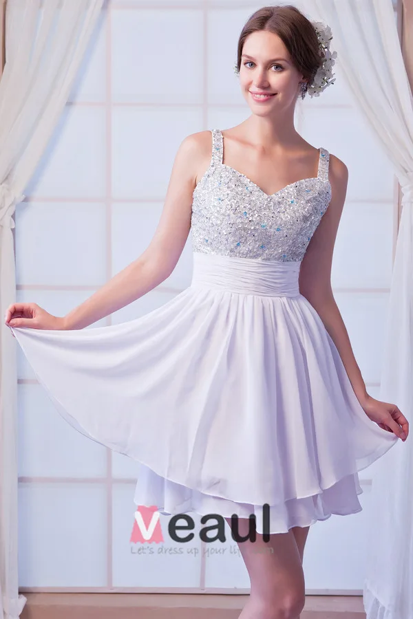 2015 Perfect Chiffon Beading A-line White Cocktail Dress