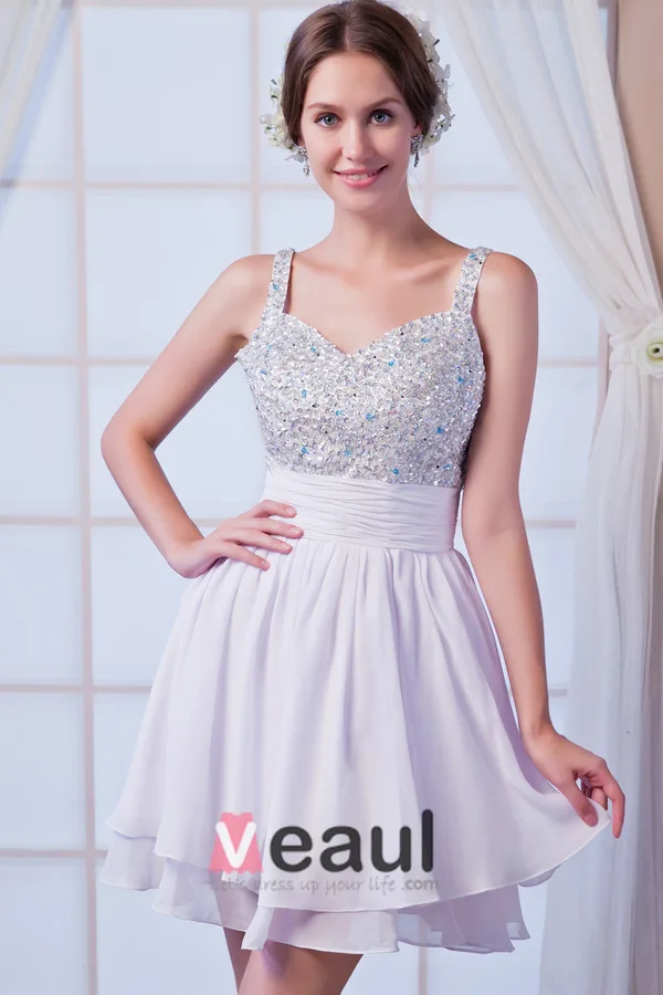 2015 Perfect Chiffon Beading A-line White Cocktail Dress