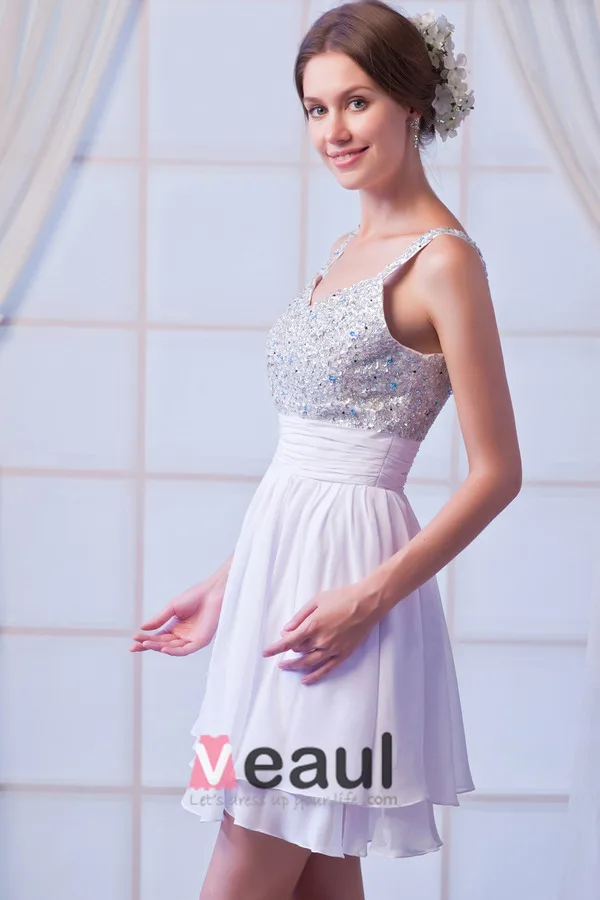 2015 Perfect Chiffon Beading A-line White Cocktail Dress