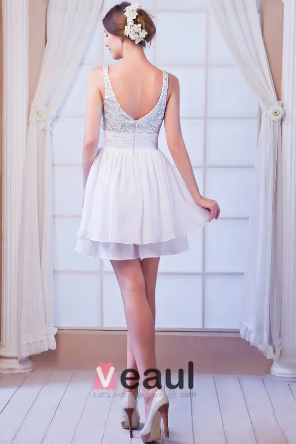 2015 Perfect Chiffon Beading A-line White Cocktail Dress