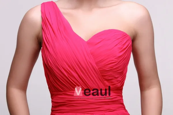 2015 Epidemic Pleated One-shoulder Fuchsia Cocktail Dress