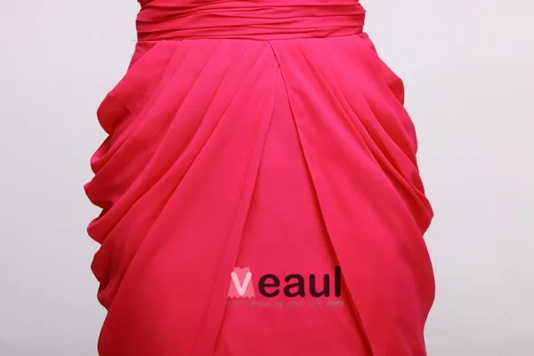 2015 Epidemic Pleated One-shoulder Fuchsia Cocktail Dress