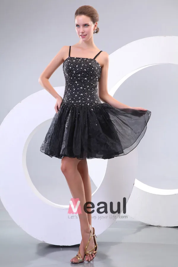 Spaghetti Manches Bretelles Robe De Cocktail Noire