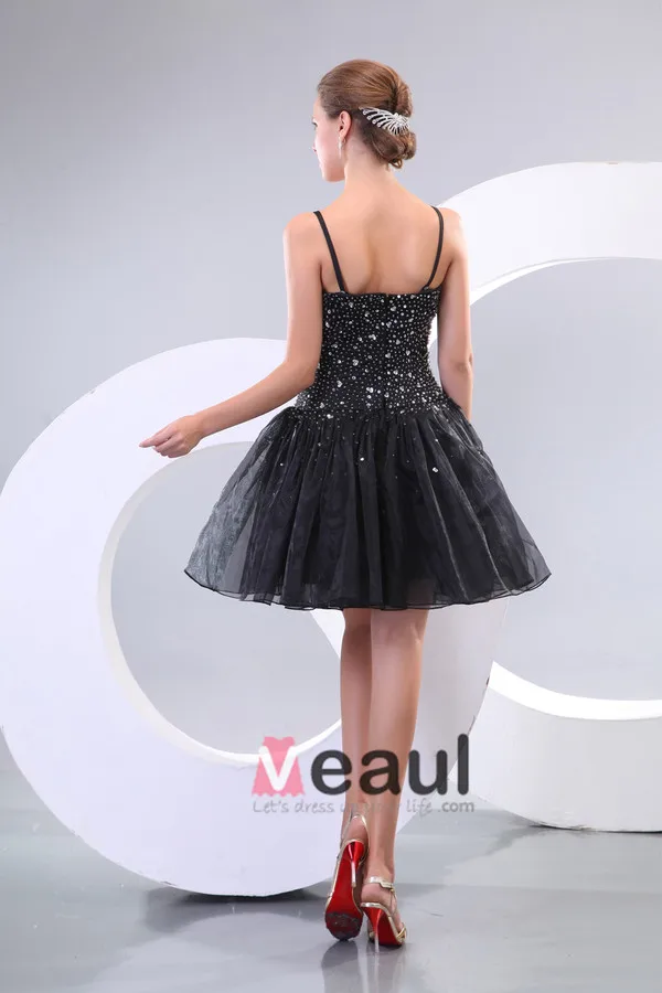 Spaghetti Manches Bretelles Robe De Cocktail Noire