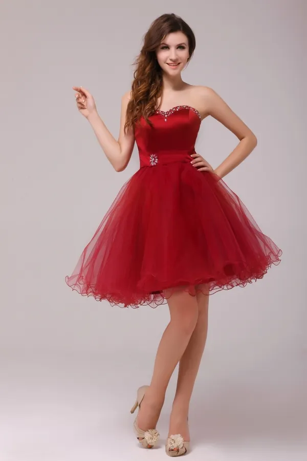 2015 Dazzling Short Tulle Satin Sweetheart Cocktail Dress