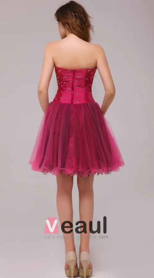 Prachtige Fuchsia A-lijn Korte Cocktailjurk