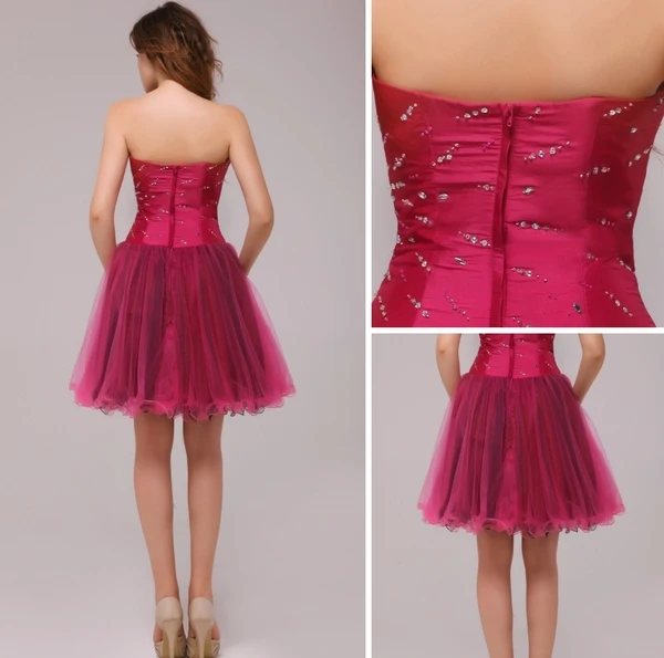 Prachtige Fuchsia A-lijn Korte Cocktailjurk