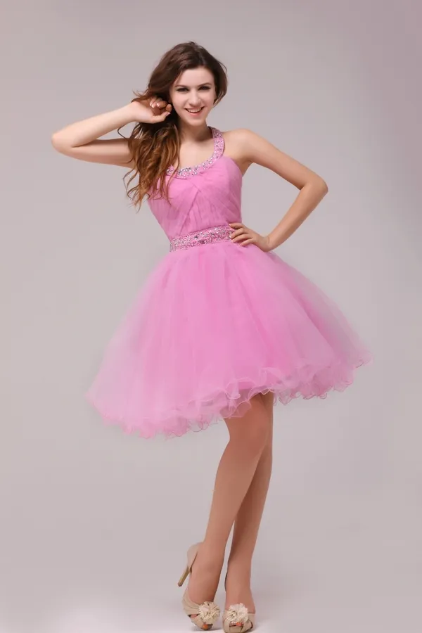 2015 Gorgeous Halter Short Pink Cocktail Dress