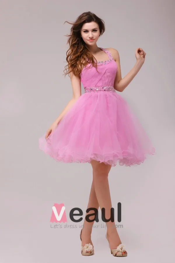 Superbe Licol Robe De Cocktail Courte Rose