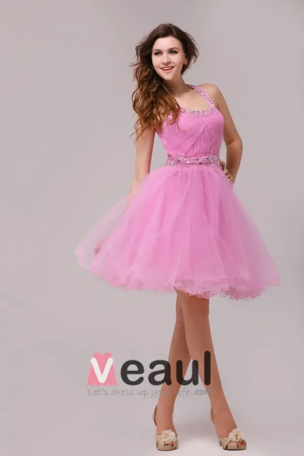 Superbe Licol Robe De Cocktail Courte Rose