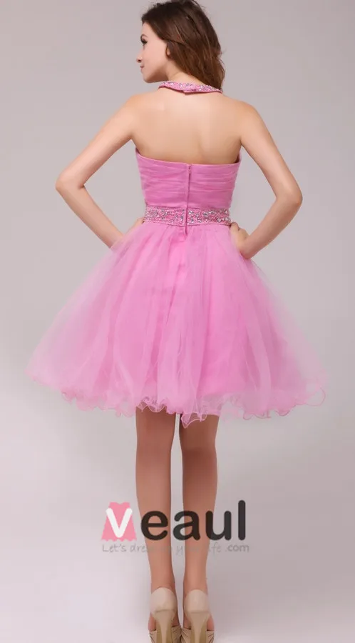 Superbe Licol Robe De Cocktail Courte Rose