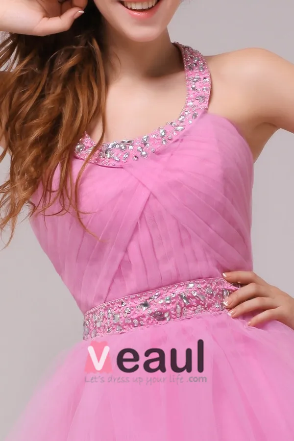 Superbe Licol Robe De Cocktail Courte Rose