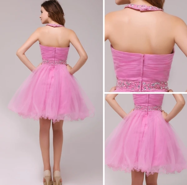 Superbe Licol Robe De Cocktail Courte Rose
