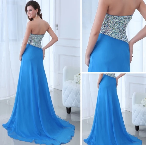 2015 Delicate Floor-length Sleeveless Blue long Evening Dresses