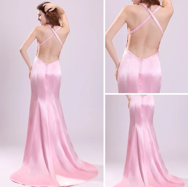 2015 Dream Beading Draped Zipper Halter long Evening Dresses