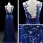 2015 A-line Scoop Neckline Floor-length Long Embroidered Flowers Chiffon Evening Dresses
