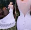 Robes De Tulle De Mariée Sirène Élégante Profonde Encolure En V Perles À Long Tailing Percé