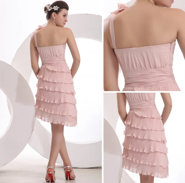Mode Ett-line One-shoulder Rufsar Rosa Cocktailklänning