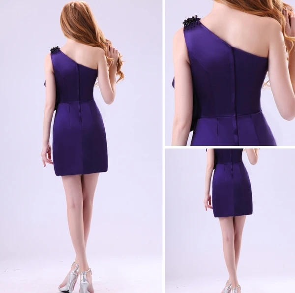 Gaine Robe De Fête Robe De Cocktail Courtes Violet Une Épaule